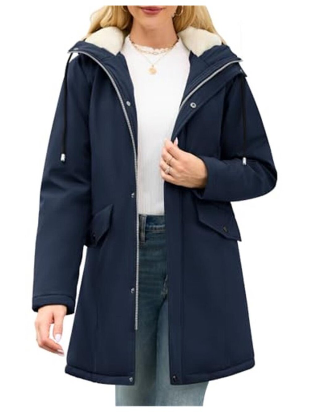 Women's Winter Rain Jacket Water-Repellent Fleece Lined Winter Rain Coat